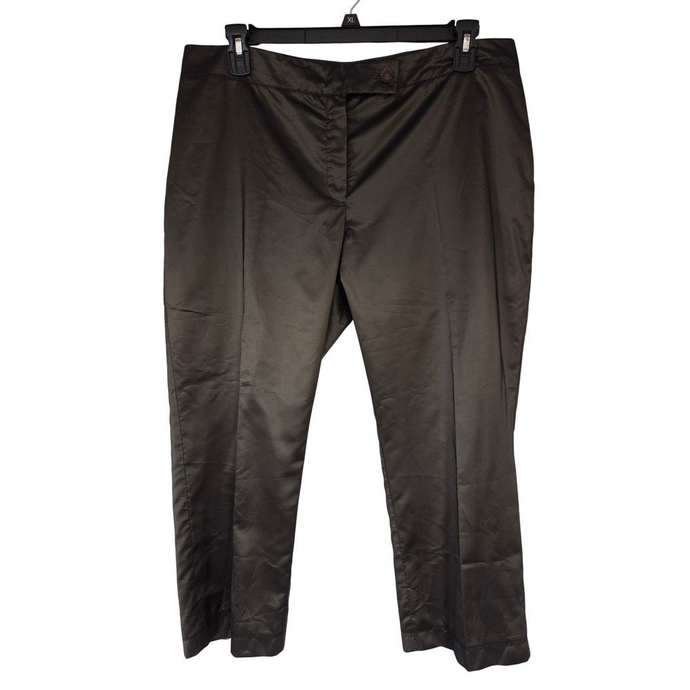 Oltre Pants Satin Straight Leg Cropped USA 16 IT 52 Dark Brown Made in Italy